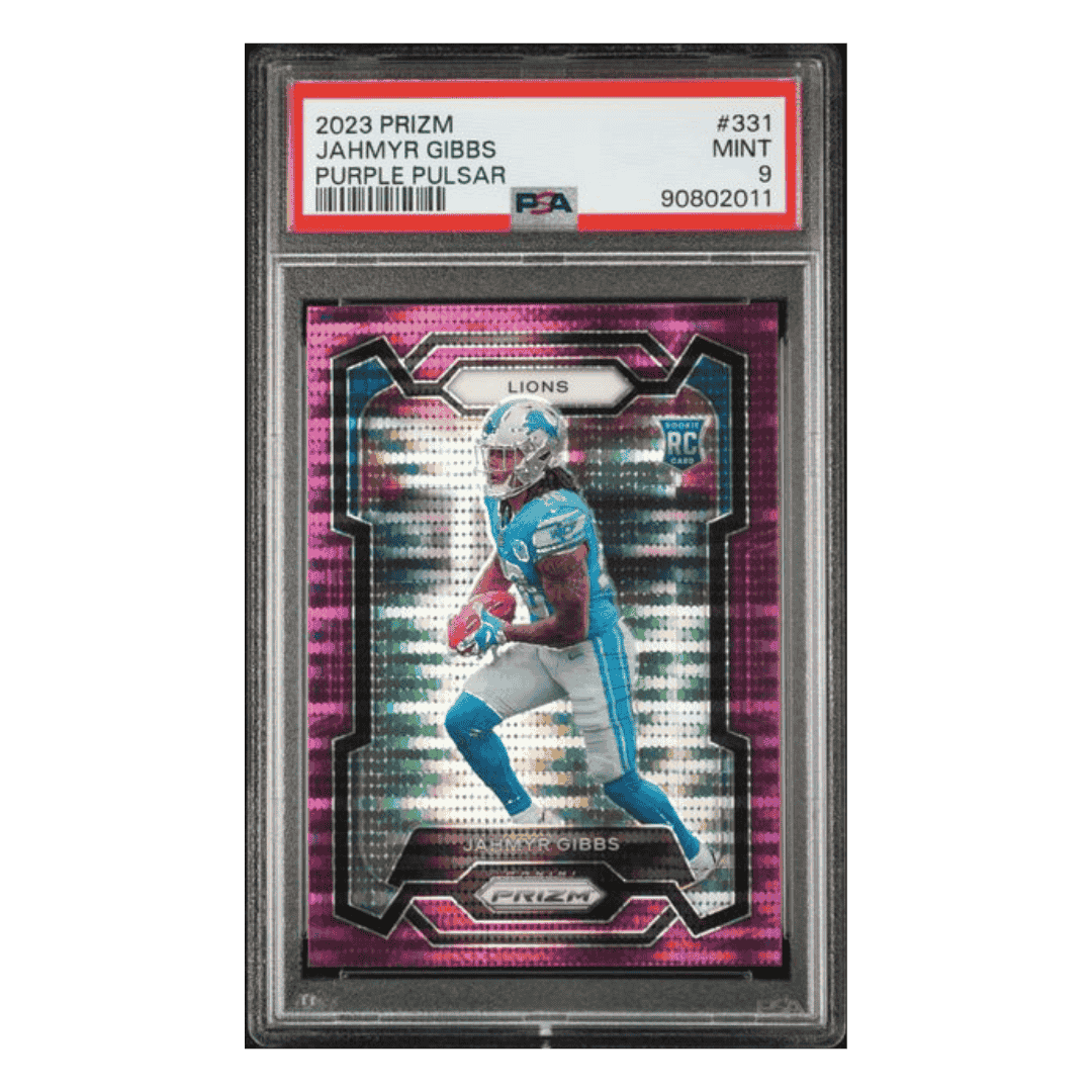 Jahmyr Gibbs PSA 9 2023 Panini Prizm Purple Pulsar Rookie RC Card #331