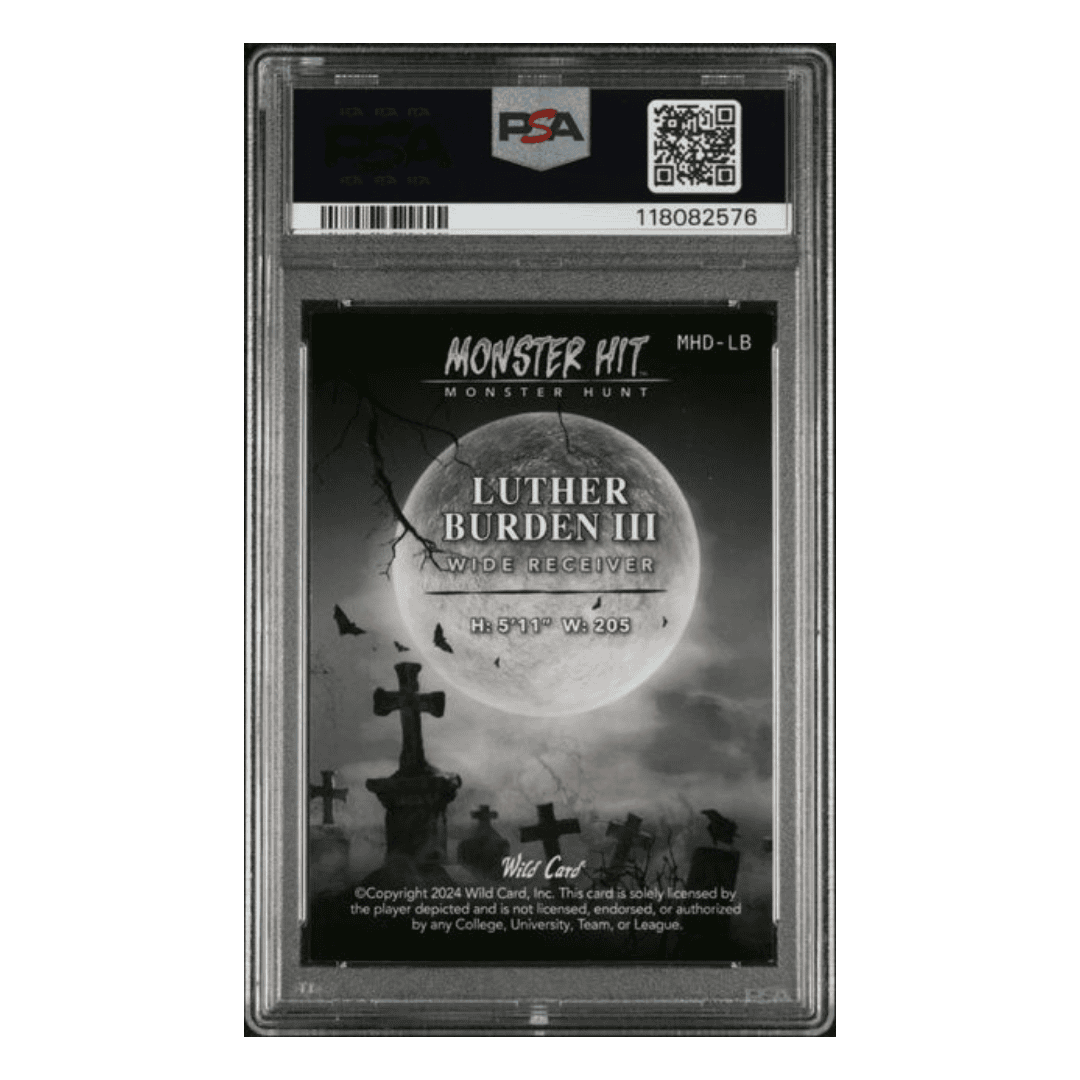 Luther Burden PSA 10 2024 Wild Card Haunted Hits Promo Monster Hunt Dracula Lava Purple #1/1 Card #LB
