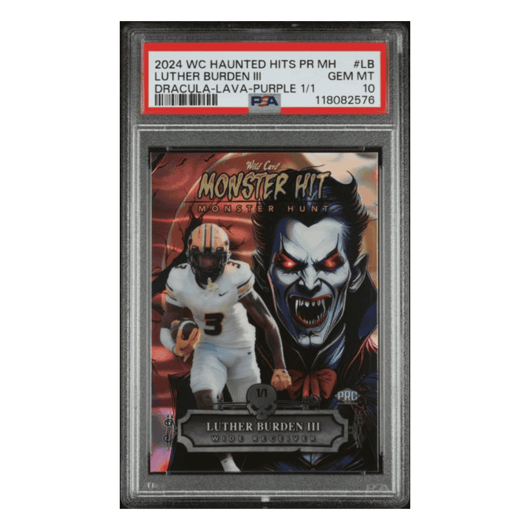 Luther Burden PSA 10 2024 Wild Card Haunted Hits Promo Monster Hunt Dracula Lava Purple #1/1 Card #LB