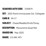 Ja'Marr Chase, Jaylen Waddle, Devonta Smith, Kadarius Toney SGC 8.5 2022 Panini Immaculate Collection Collegiate Monuments Quad Materials #d/ 99 Card #IM-17
