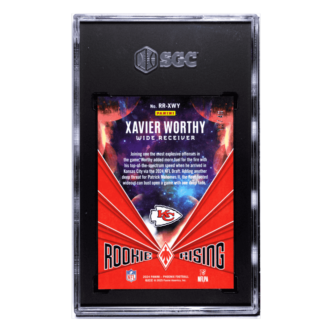 Xavier Worthy SGC 9.5 2024 Panini Phoenix Rookie Rising Teal #d/40 Card #RR-XWY