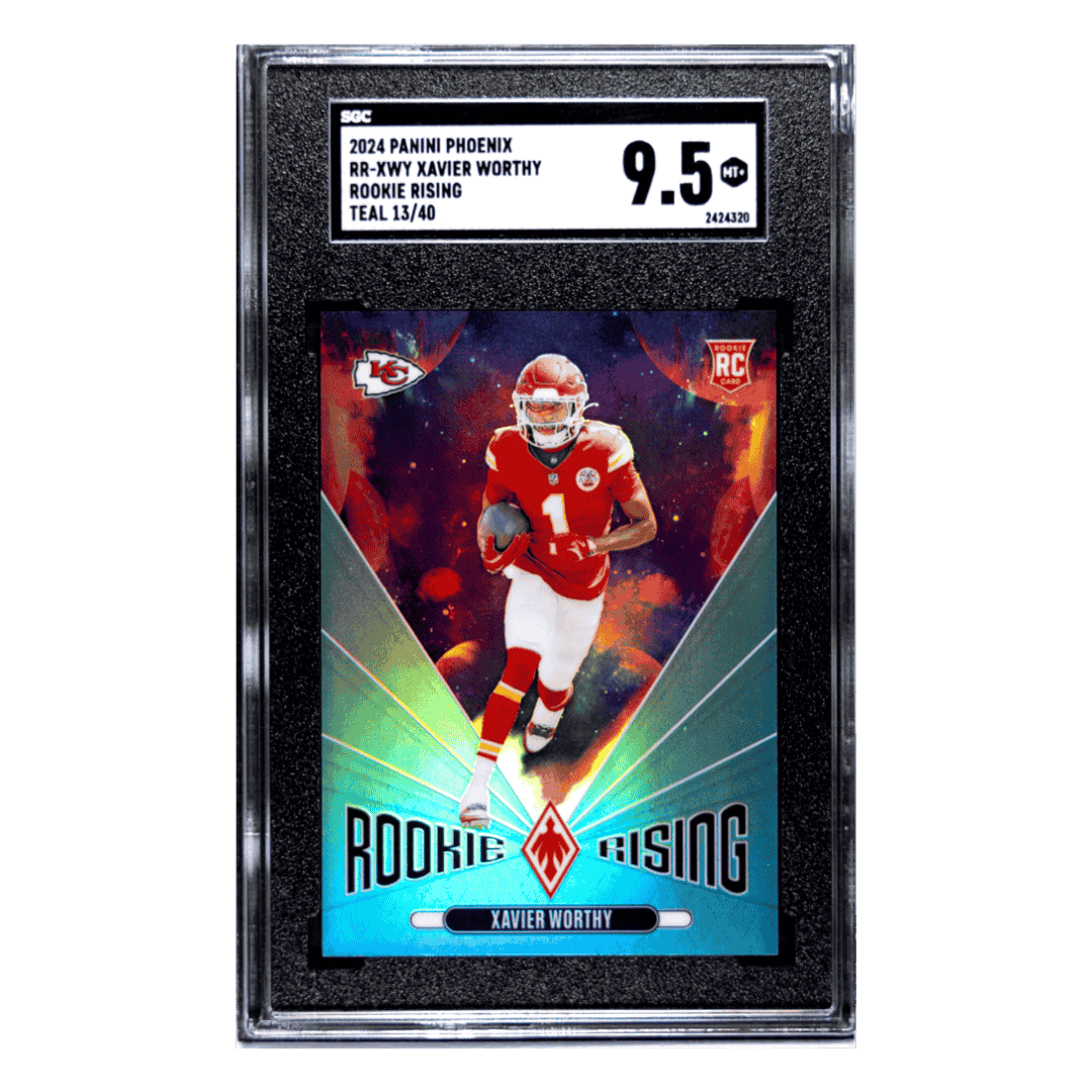 Xavier Worthy SGC 9.5 2024 Panini Phoenix Rookie Rising Teal #d/40 Card #RR-XWY