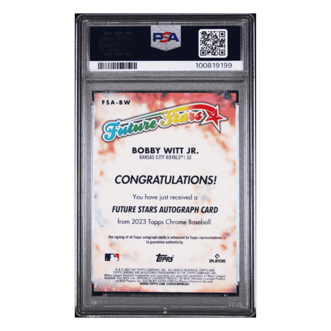 Bobby Witt Jr PSA 10 2023 Topps Chrome Future Stars Autograph #d/ 99 Card #FSABW