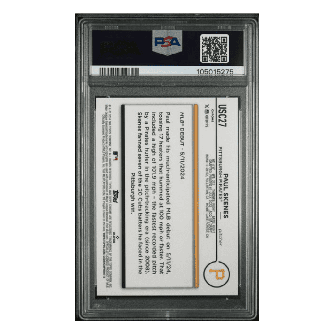 Paul Skenes PSA 10 2024 Topps Chrome Update X-Fractor Rookie RC Card #USC27