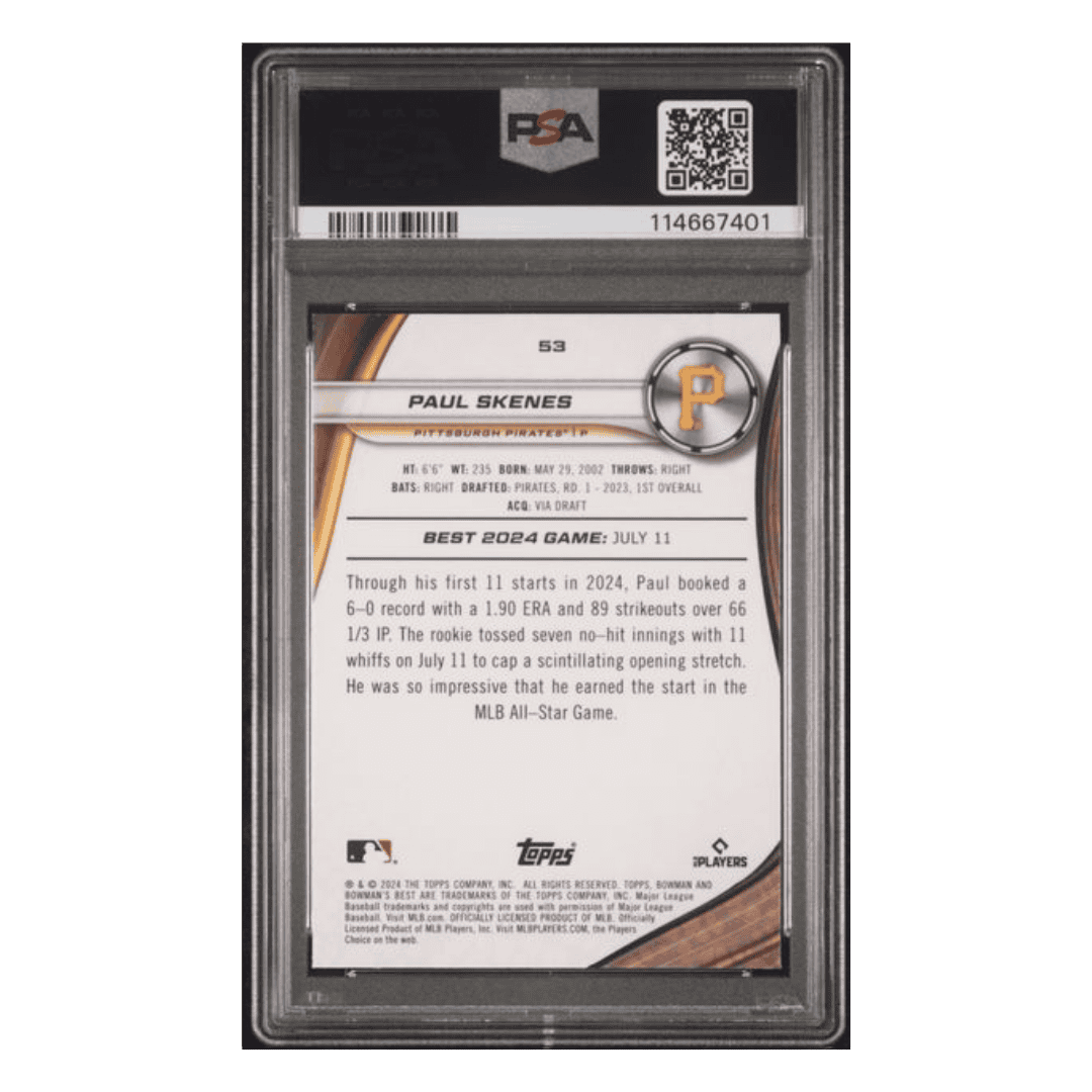 Paul Skenes PSA 10 2024 Topps Bowman Best Mini Diamond Rookie RC #d/ 299 Card #53