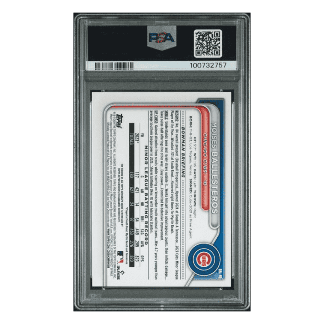 Moises Ballesteros PSA 10 2024 Topps Bowman Chrome Mega Box Prospects Autograph Card #MB