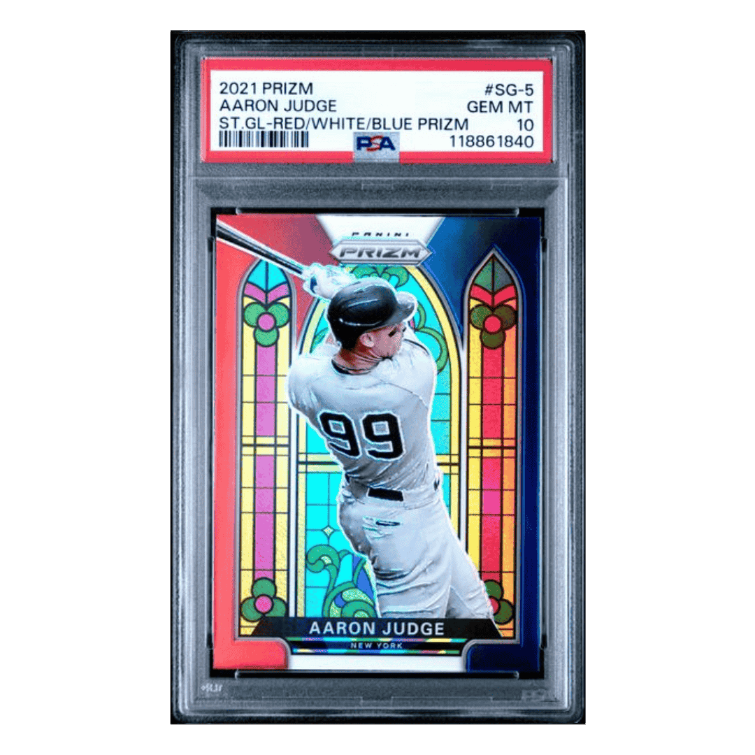 Aaron Judge PSA 10 2021 Panini Prizm Stained Glass Red/White/Blue Prizm Card #SG-5