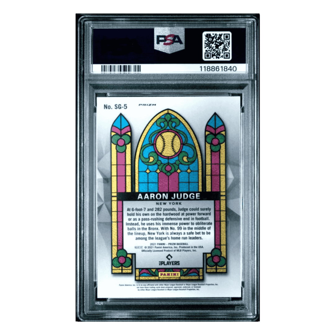 Aaron Judge PSA 10 2021 Panini Prizm Stained Glass Red/White/Blue Prizm Card #SG-5