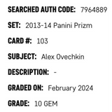 Alex Ovechkin SGC 10 2013-14 Panini Prizm Card #103