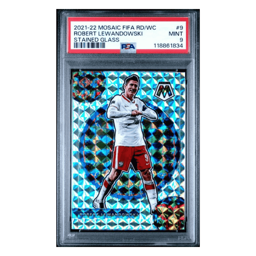 Robert Lewandowski PSA 9 2021-22 Panini Mosaic FIFA Road to World Cup Stained Glass Card #9