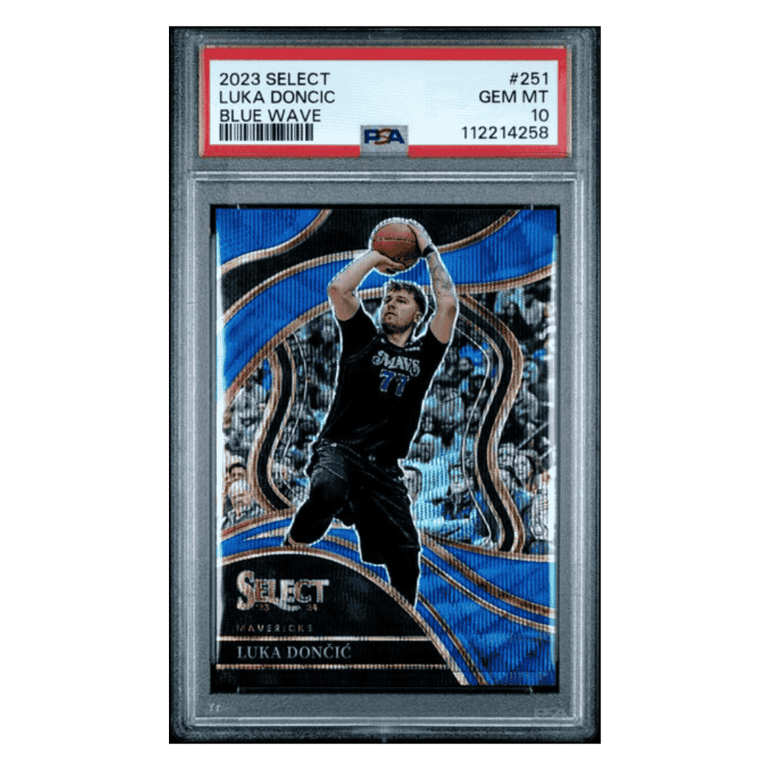 Luka Doncic PSA 10 2023 Panini Select Blue Wave #d/ 75 Card #251