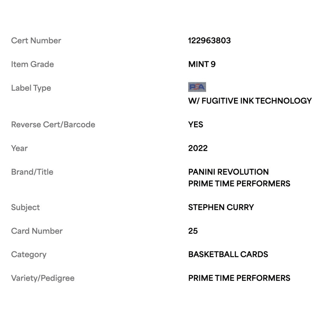 Steph Curry PSA 9 2022 Panini Revolution Prime Time Performers Card #25