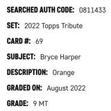 Bryce Harper SGC 9 2022 Topps Tribute Orange #d/ 25 Card #69