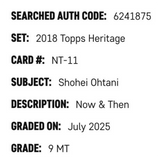 Shohei Ohtani SGC 9 2018 Topps Heritage Now & Then Rookie RC Card #NT-11