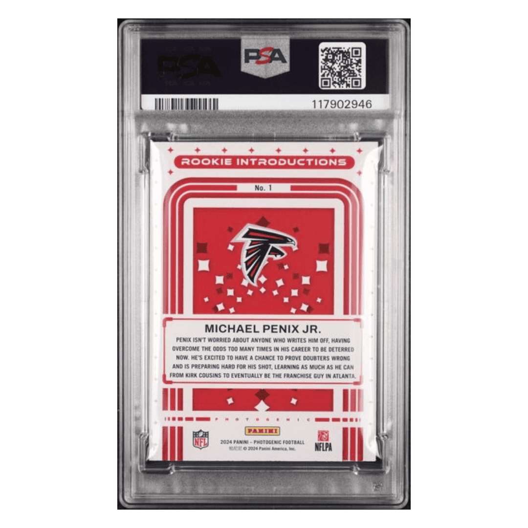 Michael Penix Jr PSA 9 2024 Panini Photogenic Rookie Introductions Blue #d/ 99 Card #1