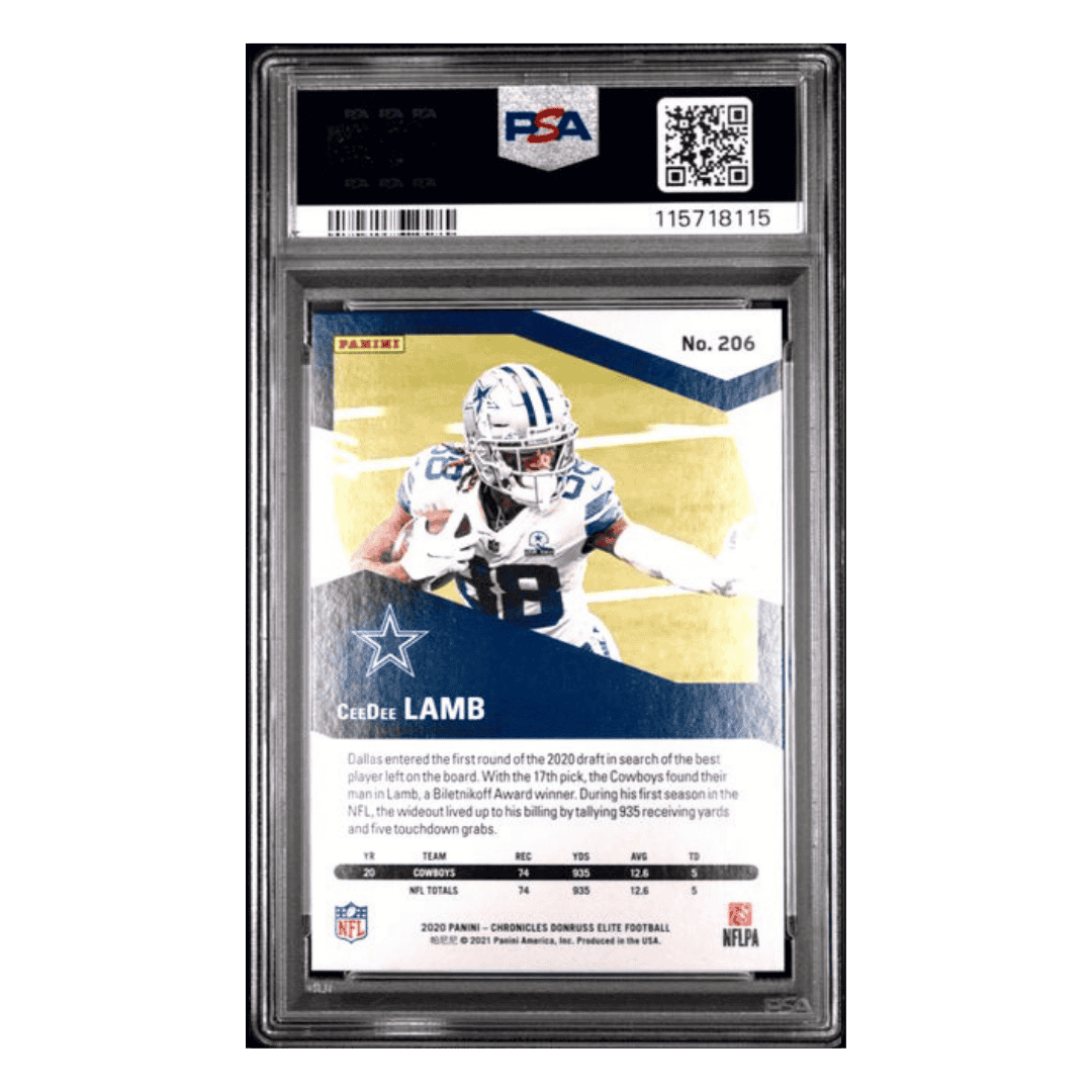 CeeDee Lamb PSA 9 2020 Panini Chronicles Elite Update Purple Rookie RC #d/ 99 Card #206