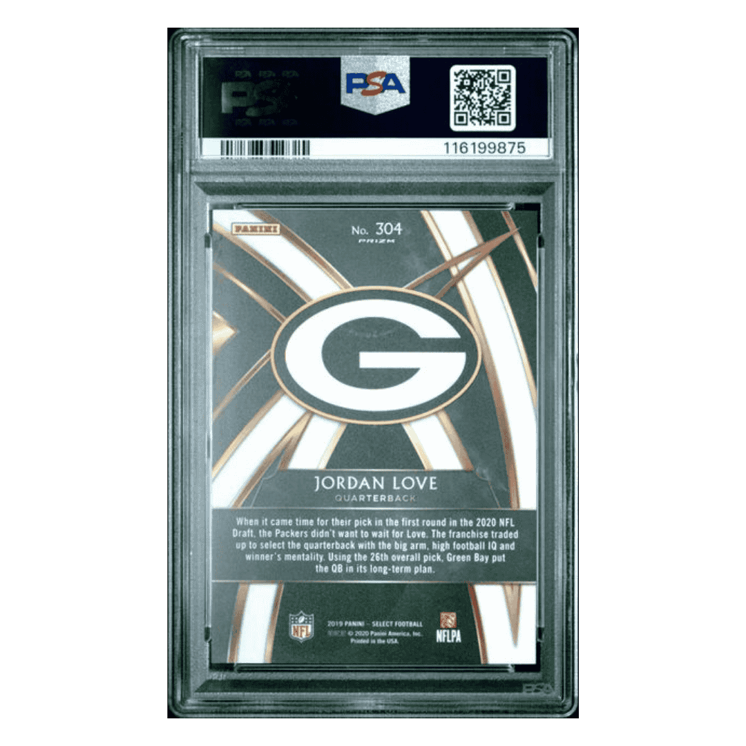 Jordan Love PSA 9 2019 Panini Select 2020 XRC Prizm Redemption Card #304