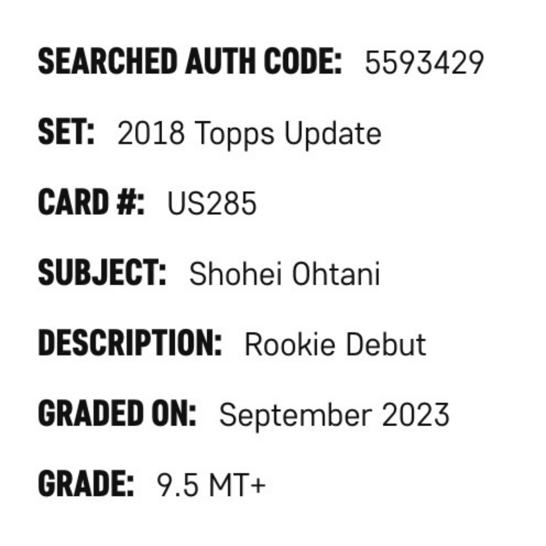 Shohei Ohtani SGC 9.5 2018 Topps Update Rookie Debut Card #US285