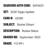 Shohei Ohtani SGC 9.5 2018 Topps Update Rookie Debut Card #US285