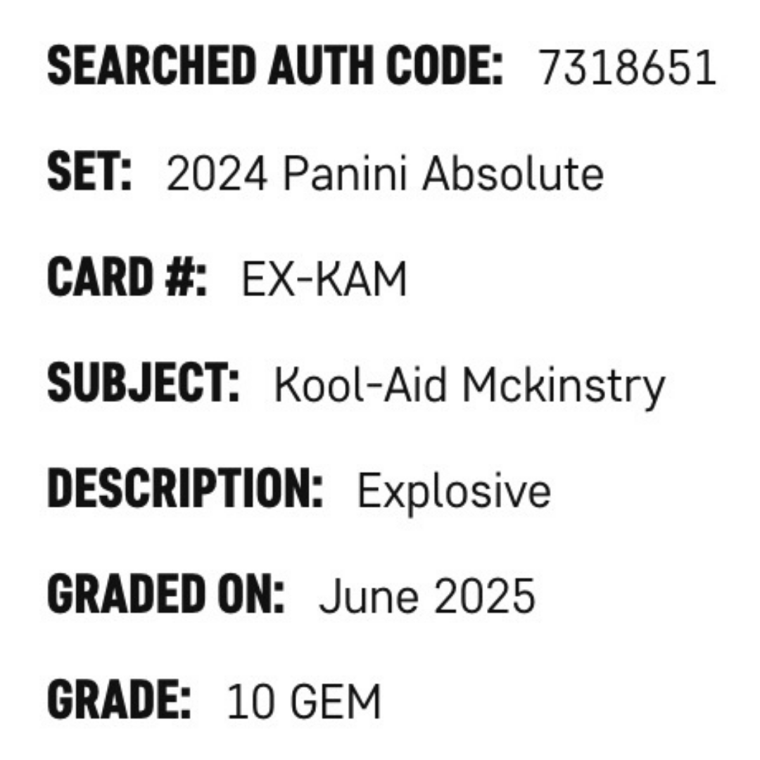 Kool-Aid McKinstry SGC 10 2024 Panini Absolute Explosive Rookie RC Card #EX-KAM