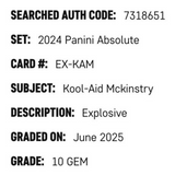 Kool-Aid McKinstry SGC 10 2024 Panini Absolute Explosive Rookie RC Card #EX-KAM