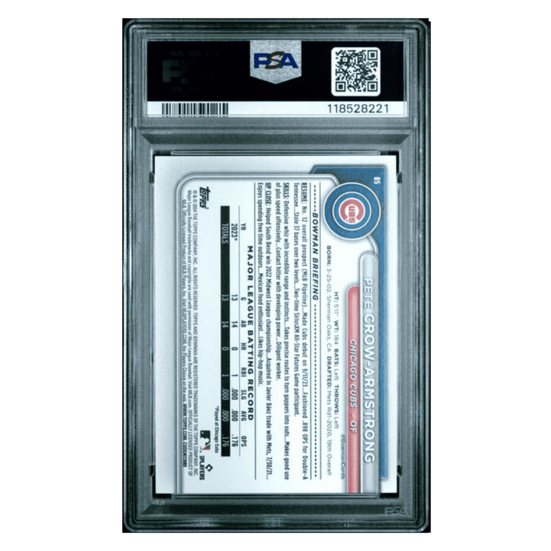 Pete Crow-Armstrong PSA 9 2024 Topps Bowman Neon Green Rookie RC #d /399 Card #85