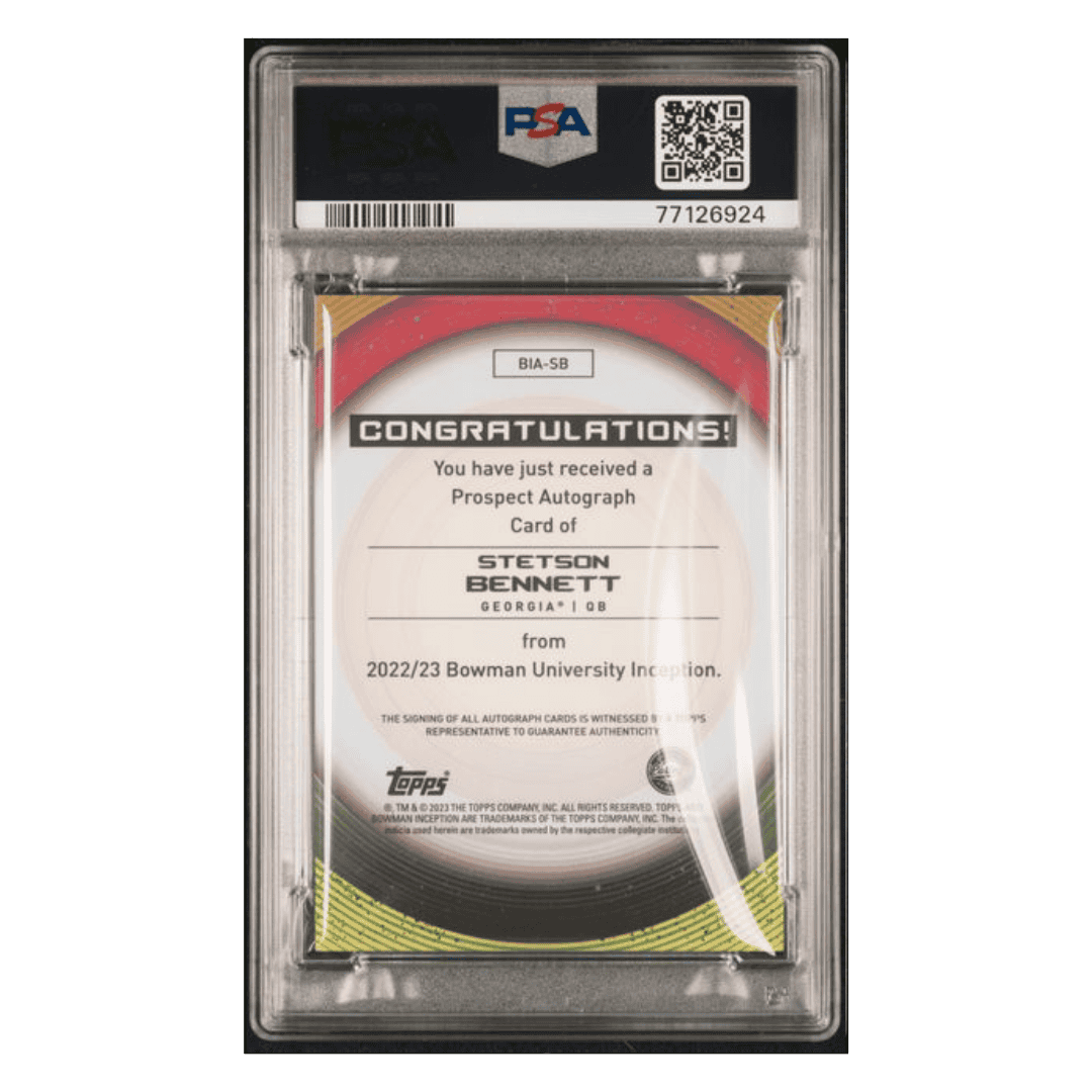 Stetson Bennett PSA 10 2022 Topps Bowman University Inception Autograph Card #SB