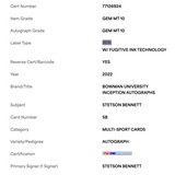 Stetson Bennett PSA 10 2022 Topps Bowman University Inception Autograph Card #SB