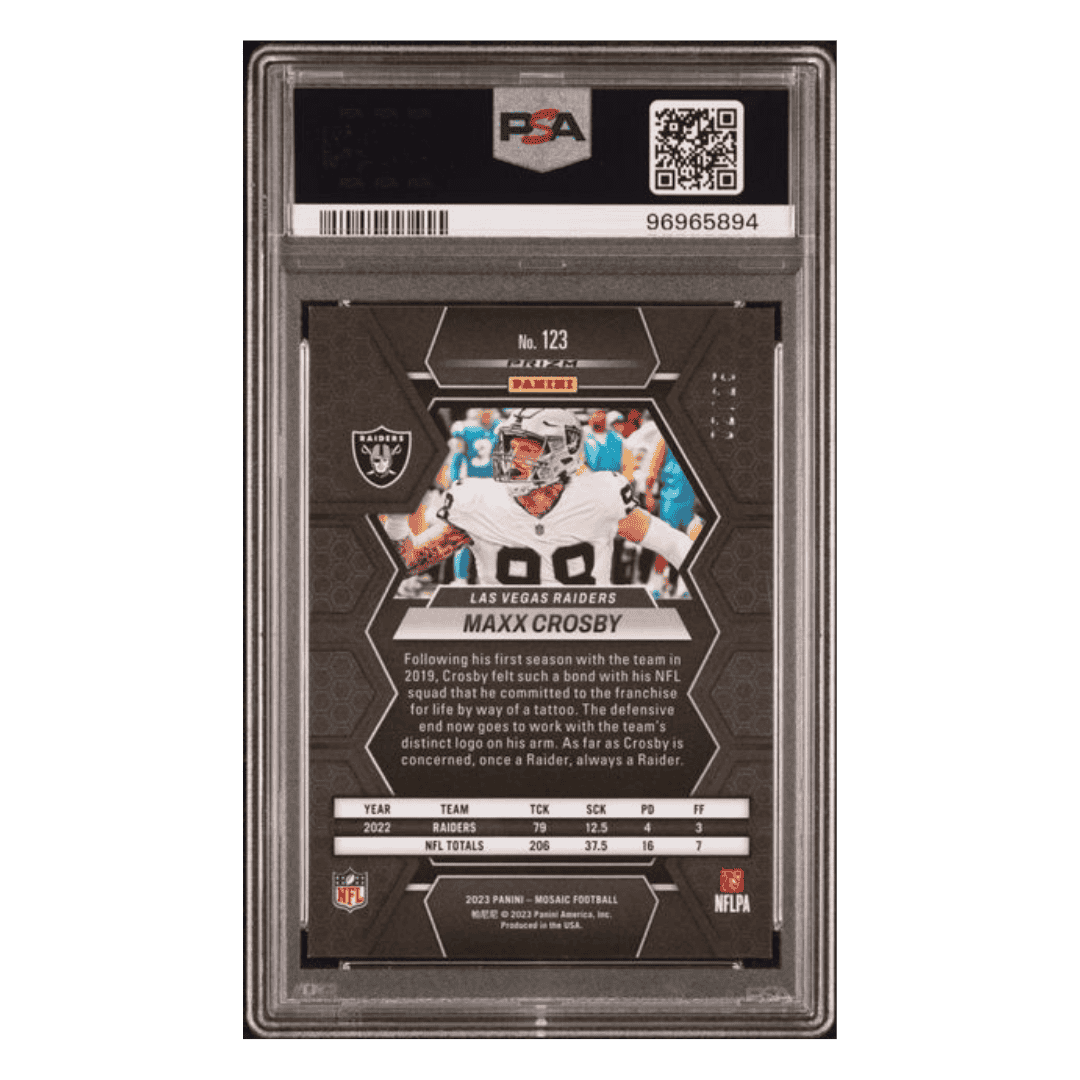 Maxx Crosby PSA 9 2023 Panini Mosaic White #d/ 25 Card #123