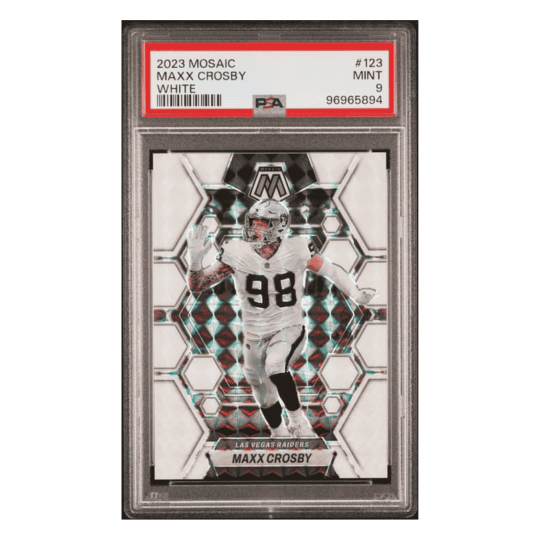 Maxx Crosby PSA 9 2023 Panini Mosaic White #d/ 25 Card #123