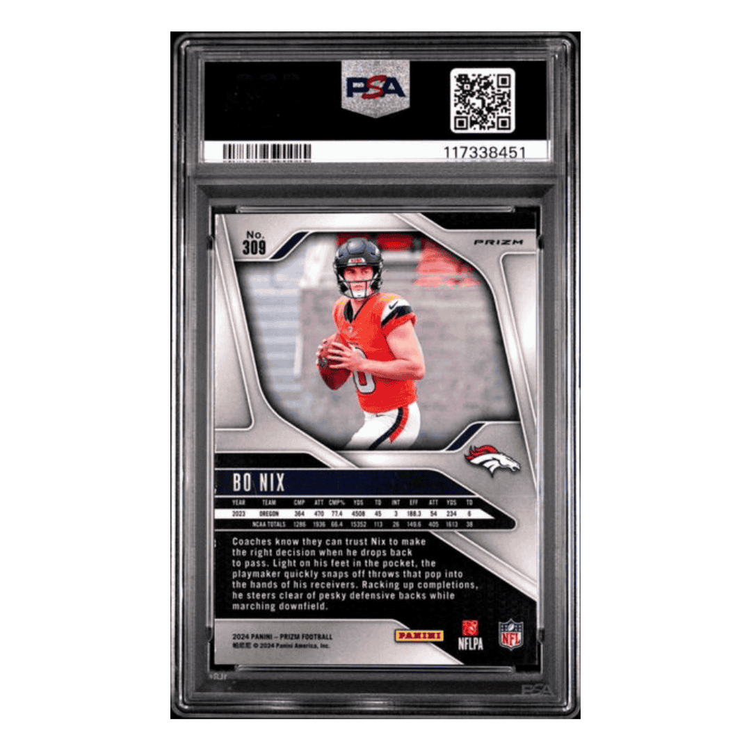 Bo Nix PSA 9 2024 Panini Red/ White/ Blue Prizm Rookie RC Card #309