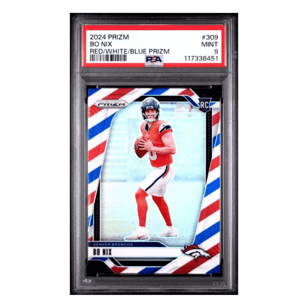 Bo Nix PSA 9 2024 Panini Red/ White/ Blue Prizm Rookie RC Card #309