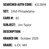 Jim Taylor SGC 6 1965 Philadelphia Card #82