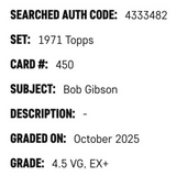 Bob Gibson SGC 4.5 1971 Topps Card #450
