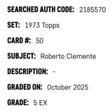 Roberto Clemente SGC 5 1973 Topps Card #50