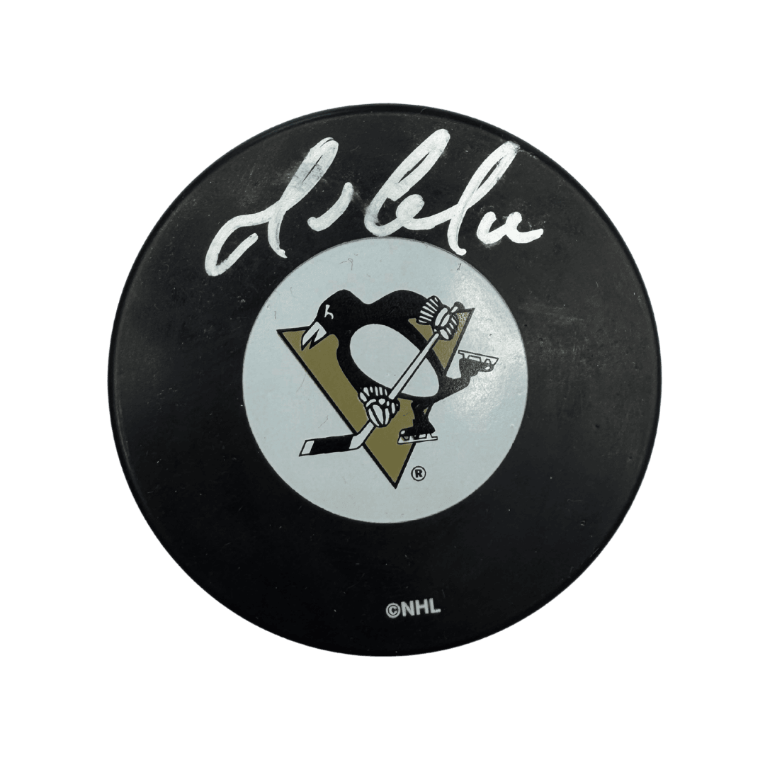 Mario Lemieux Pittsburgh Penguins Autographed Logo Puck - JSA COA *Imperfect*
