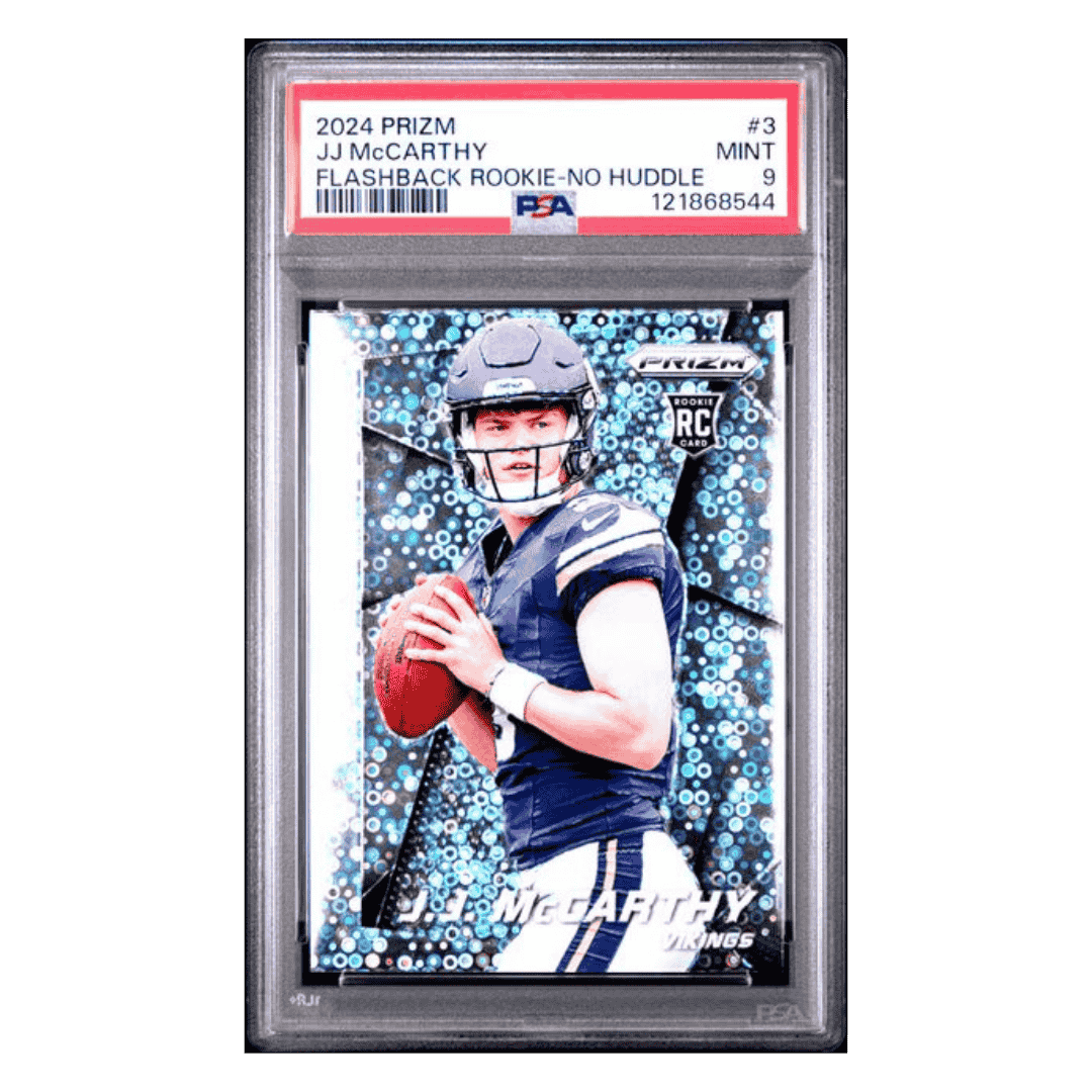 J.J. McCarthy PSA 9 2024 Panini Prizm Flashback Rookie No Huddle Card #3