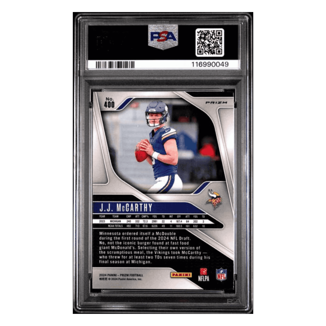 J.J. McCarthy PSA 9 2024 Panini Prizm Disco Rookie RC Card #400
