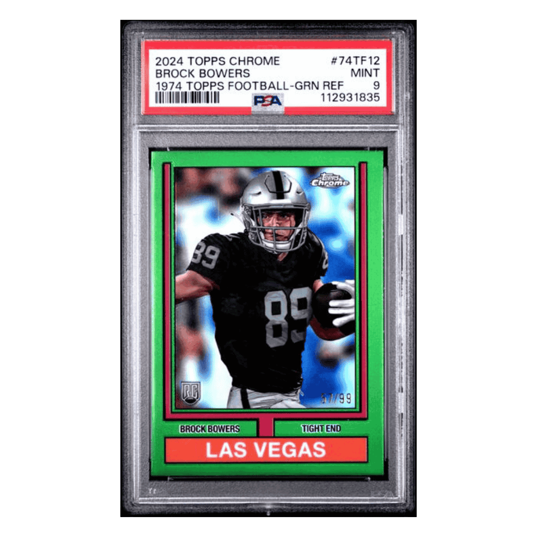 Brock Bowers PSA 9 2024 Topps Chrome 1974 Topps Football Green Refractor Card #74TF12