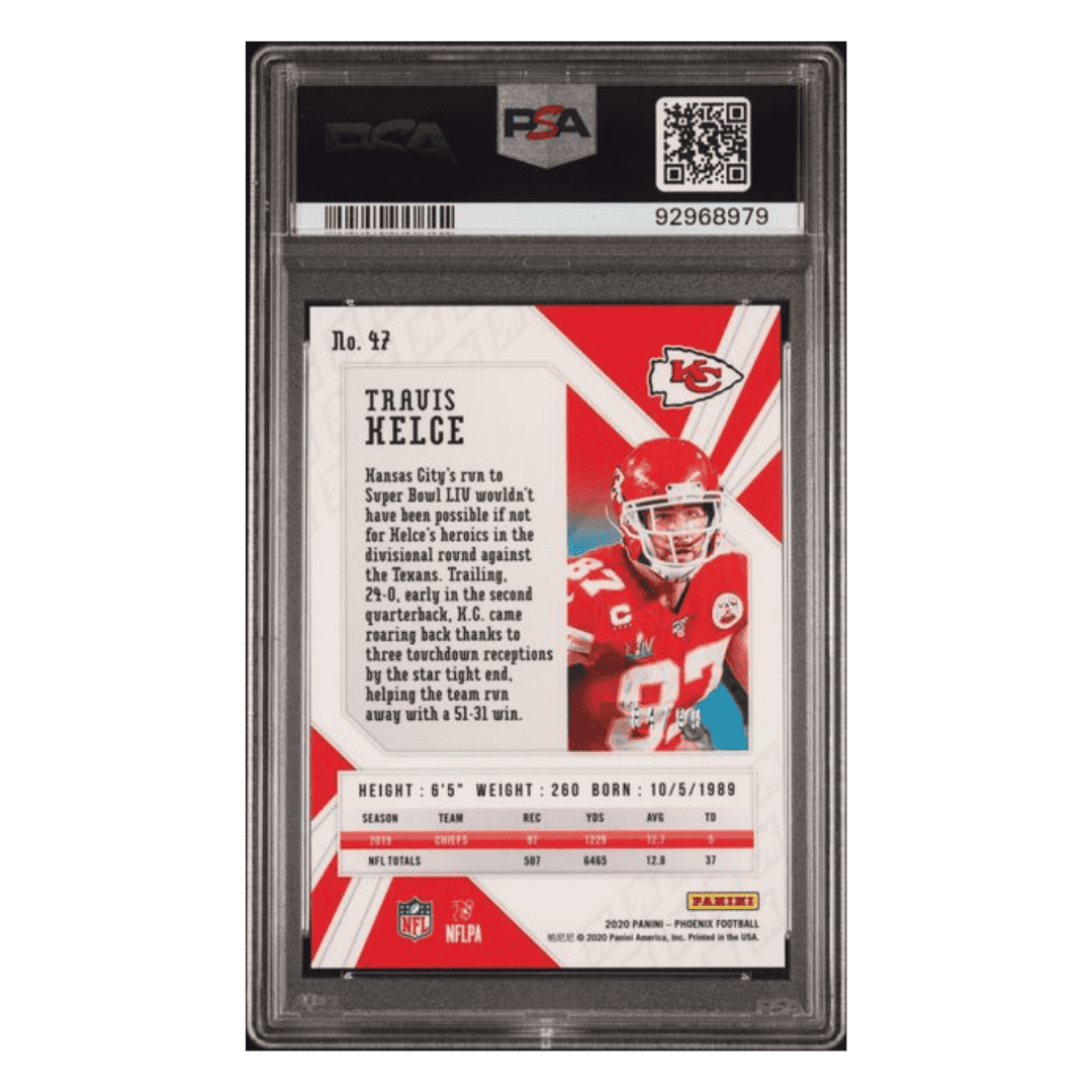 Travis Kelce PSA 10 2020 Panini Phoenix Orange #d/ 99 Card #47