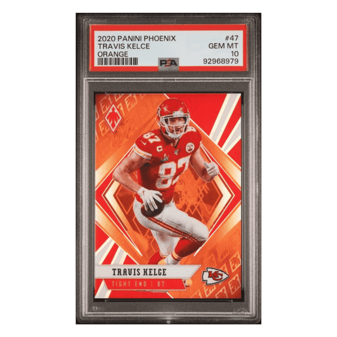 Travis Kelce PSA 10 2020 Panini Phoenix Orange #d/ 99 Card #47