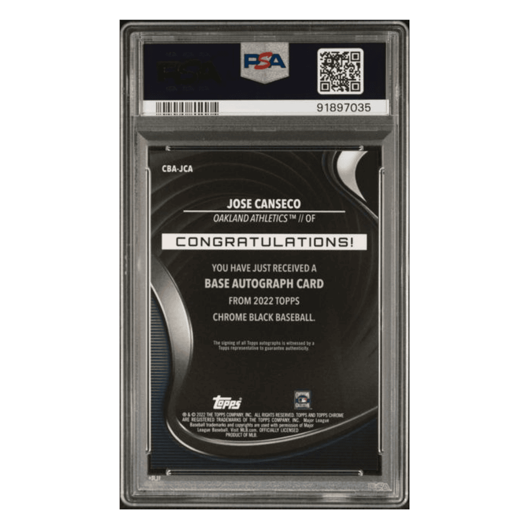 Jose Canseco PSA 10 2022 Topps Chrome Black Autograph Card #JCA