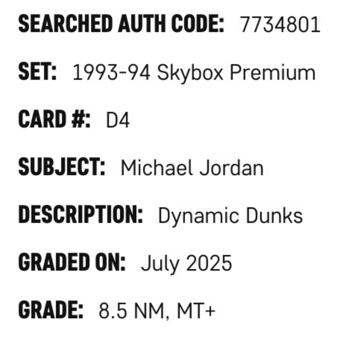 Michael Jordan SGC 8.5 1993-94 Skybox Premium Dynamic Dunks Card #D4