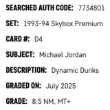 Michael Jordan SGC 8.5 1993-94 Skybox Premium Dynamic Dunks Card #D4