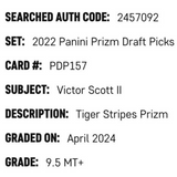 Victor Scott II SGC 9.5 2022 Panini Prizm Draft Picks Tiger Stripes Prizm #d/ 99 Card #PDP157