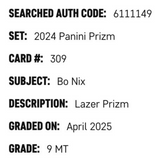 Bo Nix SGC 9 2024 Panini Prizm Lazer Rookie RC Card #309