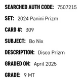 Bo Nix SGC 9 2024 Panini Prizm Disco Rookie RC Card #309