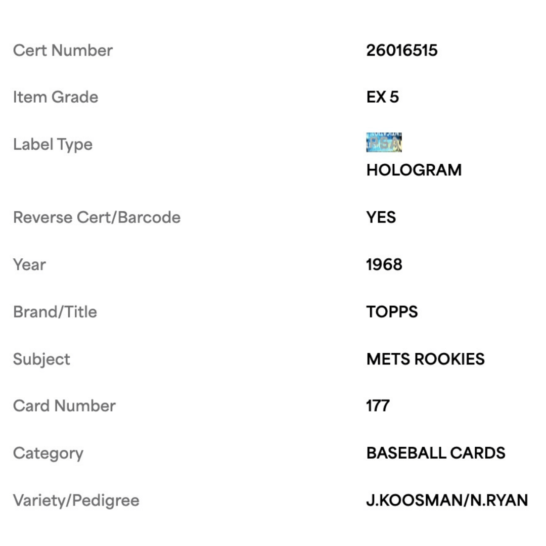 Jerry Koosman & Nolan Ryan PSA 5 1968 Topps Mets Rookie Stars Card #177