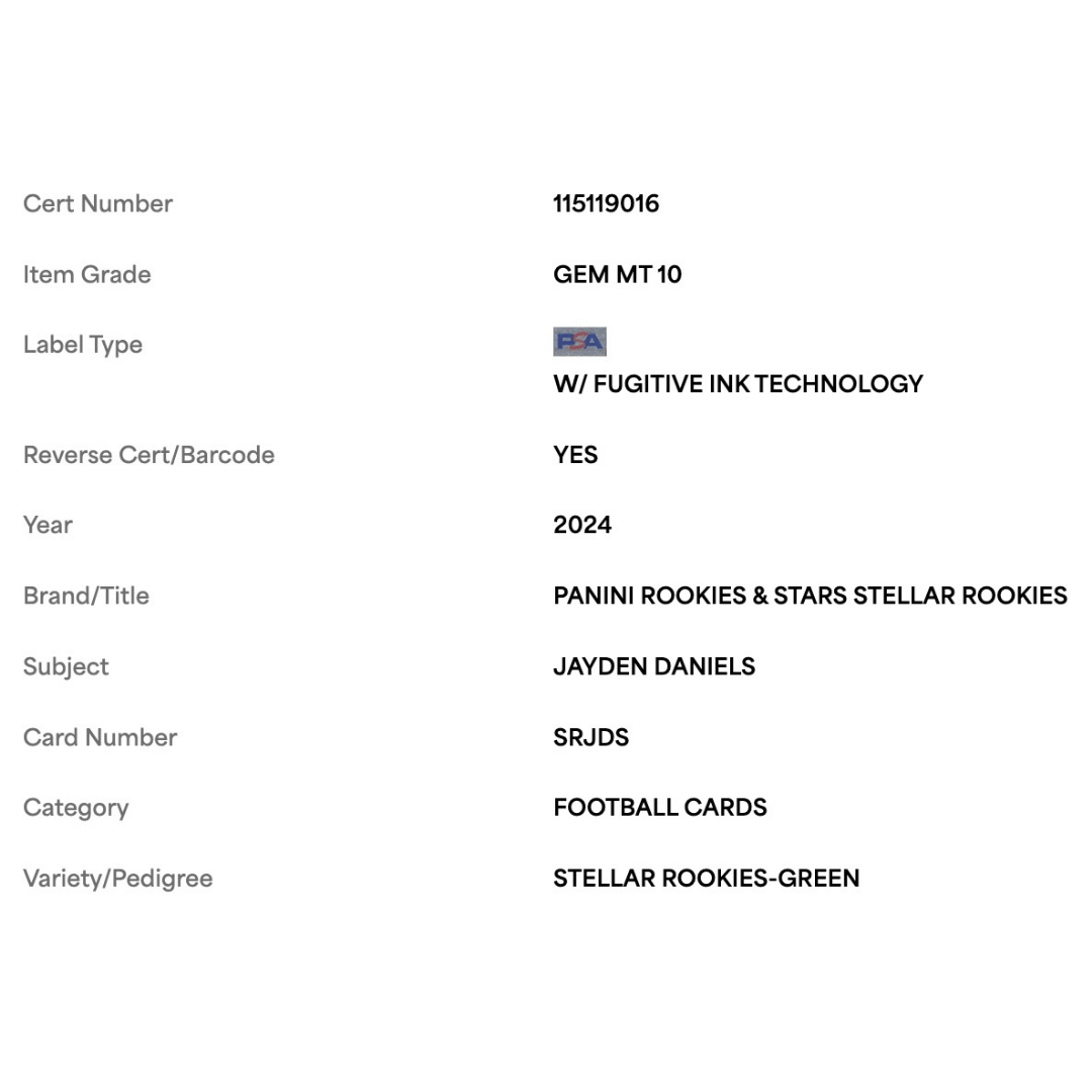 Jayden Daniels PSA 10 2024 Panini Rookies & Stars Stellar Rookies - Green #d/ 5 Card #SRJDS