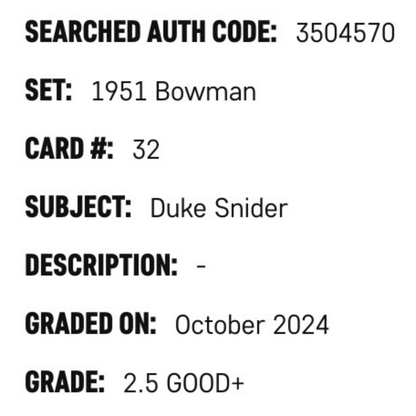 Duke Snider SGC 2.5 1951 Bowman Card #32